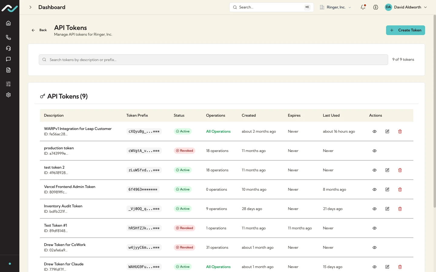 TNIQ fine-grained API token management