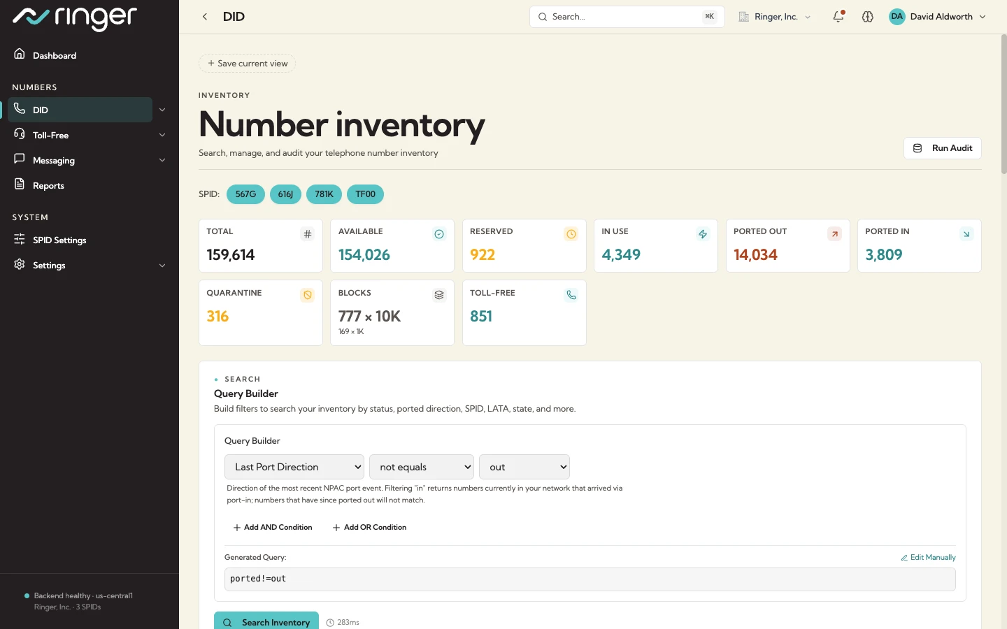 TNIQ DID inventory with the query builder