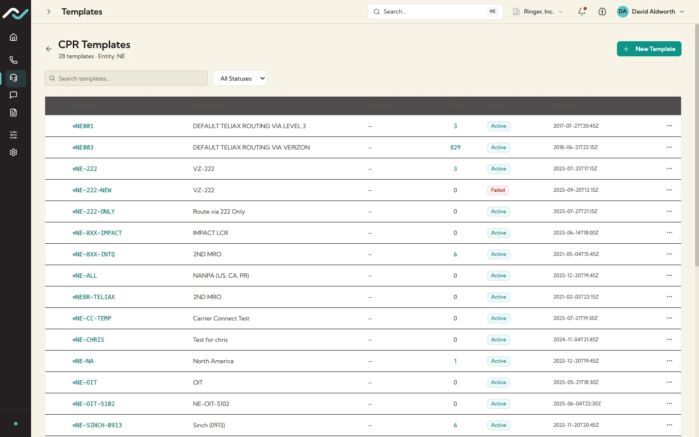 TNIQ toll-free CPR routing templates